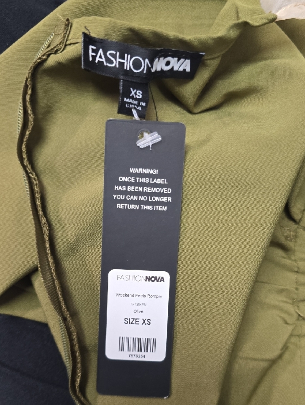 Fashion Nova Olive & Cream V-Neck Short Romper - Picture 9 of 9